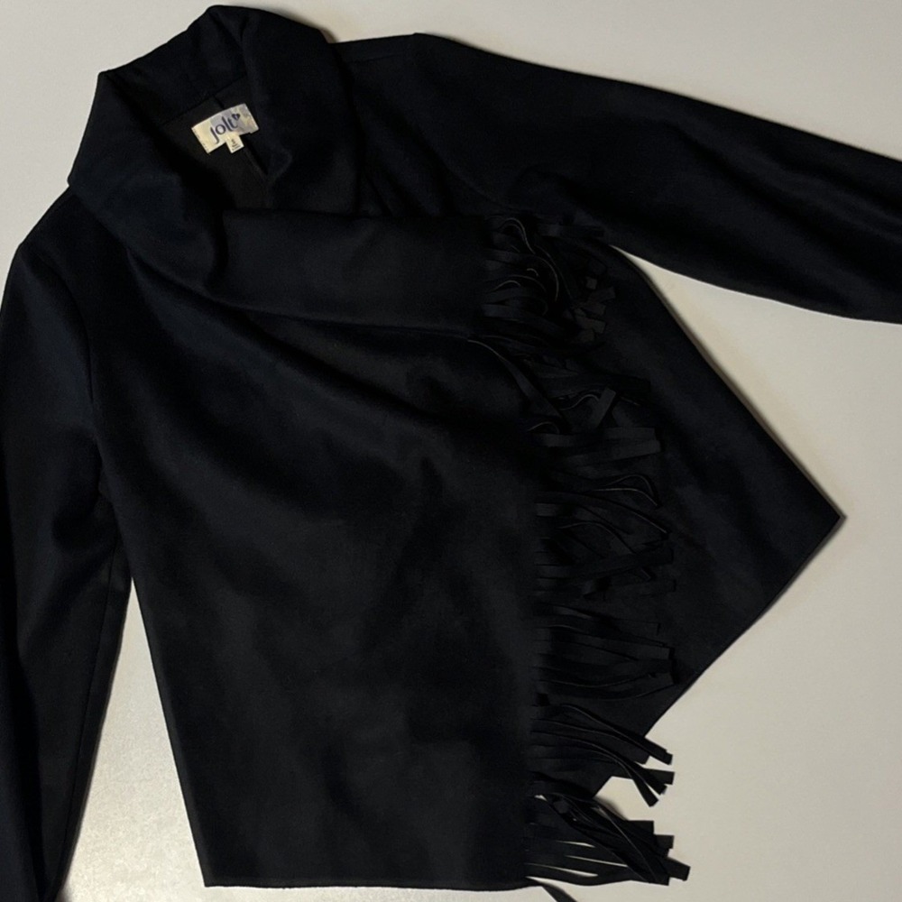 Jolt Wrap Jacket Size Small Black One Button Fringe‎ Southwest Asymmetric Coat